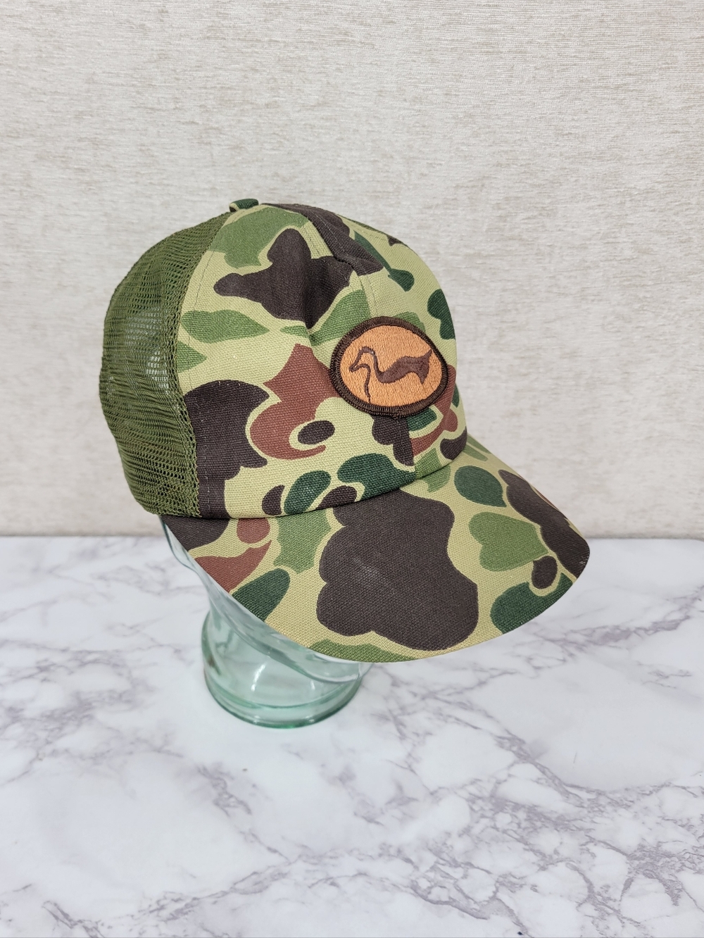 Duxbak Vintage Camo Trucker Hat with Duck Patch Green Brown Mesh Back Snapback